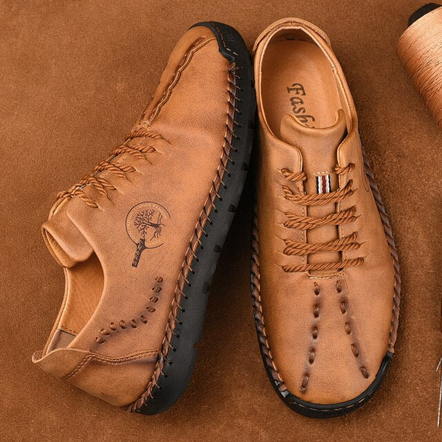 Handgefertigte braune Lederschuhe für Herren, bequeme Casual Loafers, Mokassins, rutschfest.