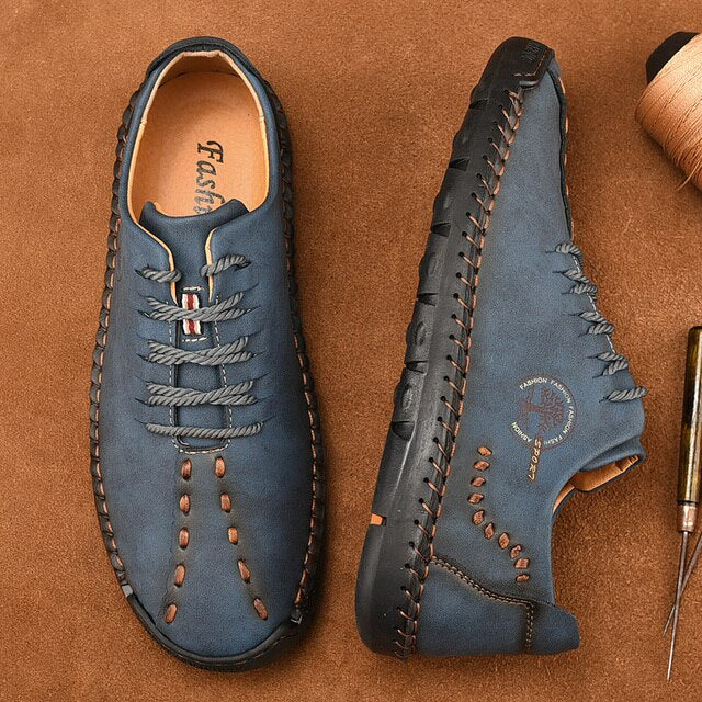 Handgefertigte blaue Lederschuhe für Herren, bequeme Casual Loafers, Mokassins, rutschfest.