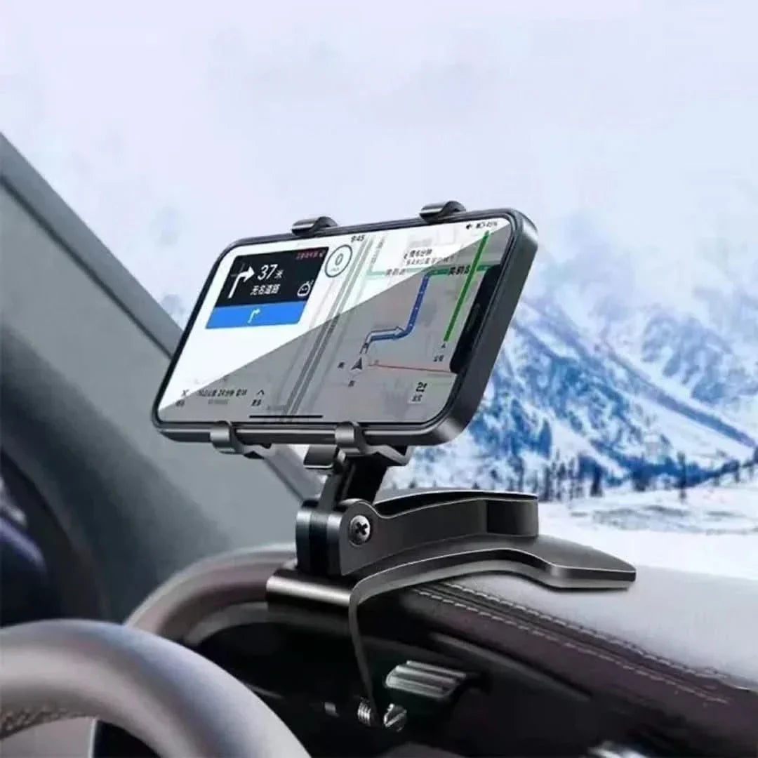 Drehbarer Auto-Handyhalter aus Metall, schwarz, für Armaturenbrett, GPS-Navigation.