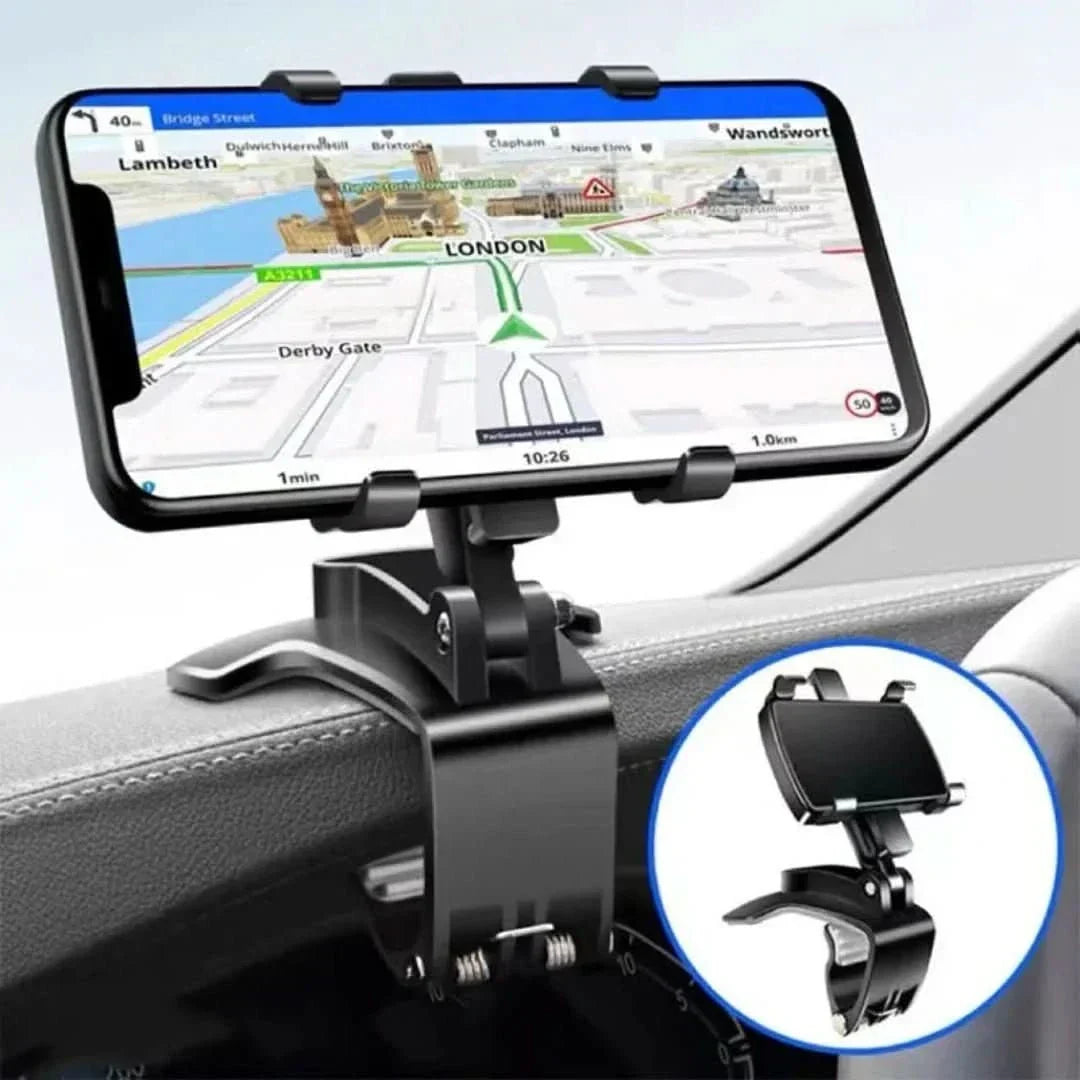 Drehbarer Handyhalter fürs Auto, schwarz, für Armaturenbrett, GPS-Navigation, stabiler Halt.