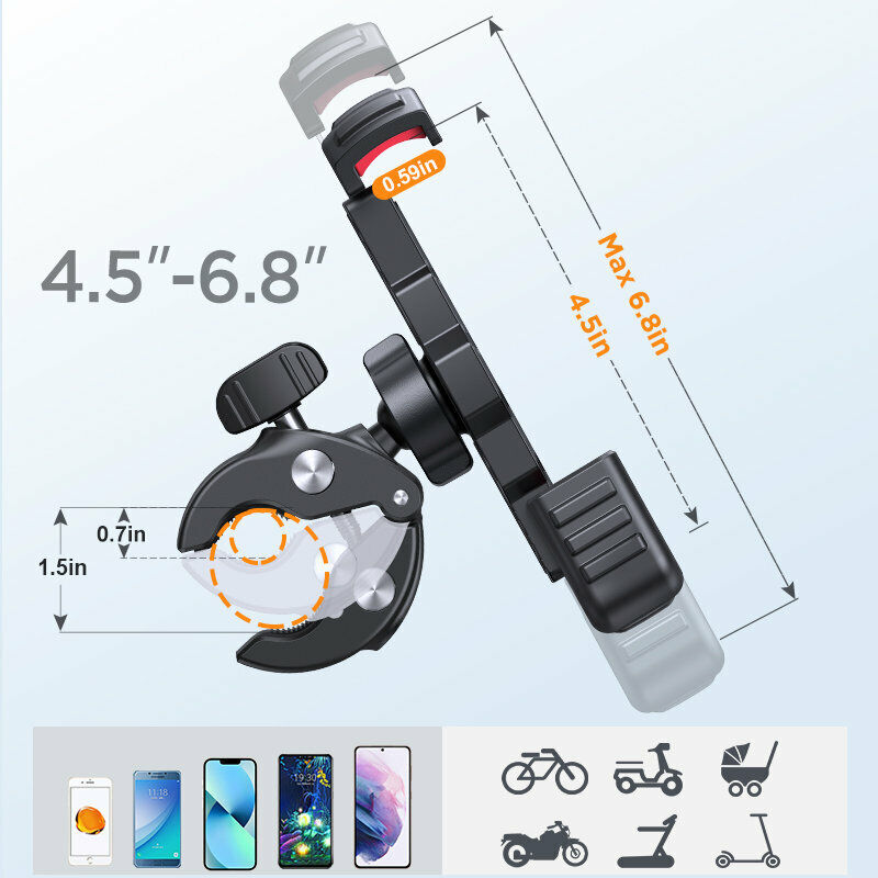 Verstellbare Handyhalterung Fahrrad Motorrad, schwarz, für 4,5-6,8 Zoll Smartphones.
