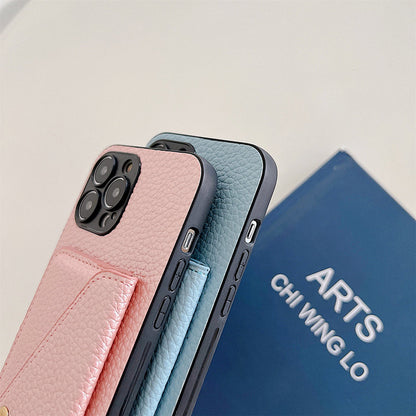 Rosa und blaue Handyhüllen aus Leder mit Kartenfach, modisch und praktisch für Smartphones.