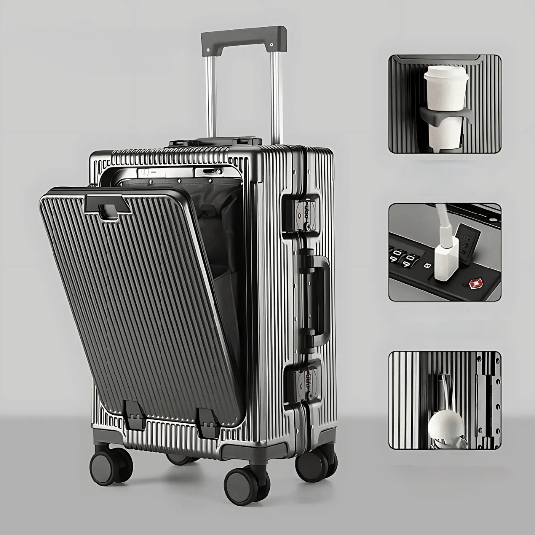Handgepäckkoffer | Aluminium | TSA-Schloss | Integrierte USB-ports-Grau-Luzern Mode