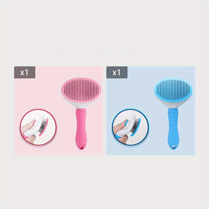 Rosa und blaue Haustierbürste, ergonomischer Griff, Fellpflege, Set aus zwei Stück.