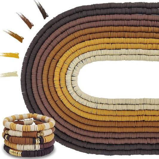 Polymerton-Perlen-Set, 6mm Heishi, braun-gelb Töne, Schmuckherstellung, DIY Bastelbedarf.