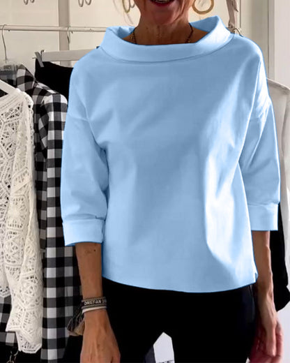 Damenpullover hellblau, lässig, Baumwolle, Rollkragen, Mode, Herbst, Langarm, elegant.