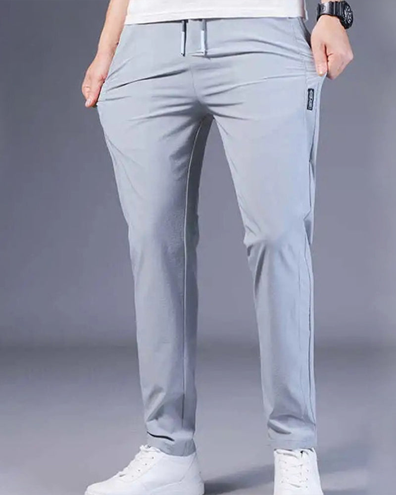 Graue Herren-Chinohose, lässig, Baumwolle, elastisch, mit Taschen, modisch, bequem.