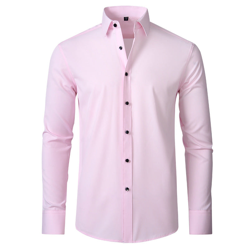 Herrenhemd rosa, langarm, Knopfleiste, Business-Freizeit, Baumwolle, modisch, elegant.