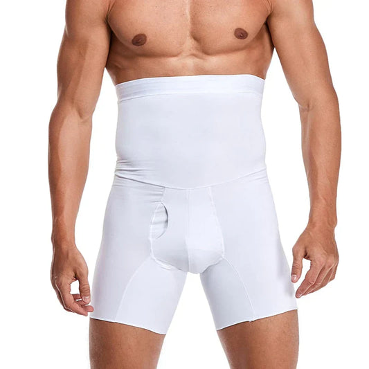 Herren Bauchkontroll Shorts | Spandex | Einfarbig | Hohe Taille-Weiß-S-Luzern Mode