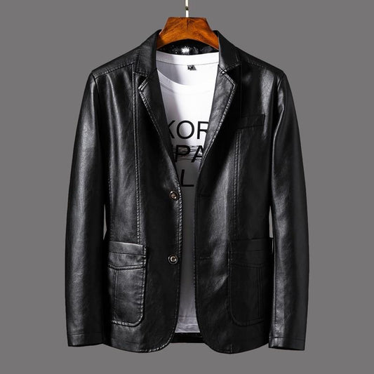 Herren Blazer | Lammleder | Einfarbig | Zwei Knopf Frontverschluss-Schwarz-S-Luzern Mode