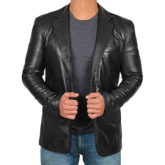 Herren Blazer | Lammleder | Einfarbig | Zwei Knopf Frontverschluss-Luzern Mode