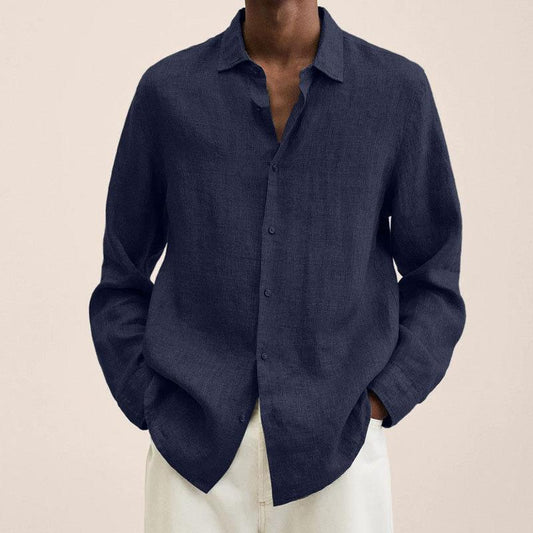 Leinenhemd Herren langarm | Sommer | Atmungsaktiv | Locker | Zeitlos | Alltag-Marineblau-M-Luzern Mode