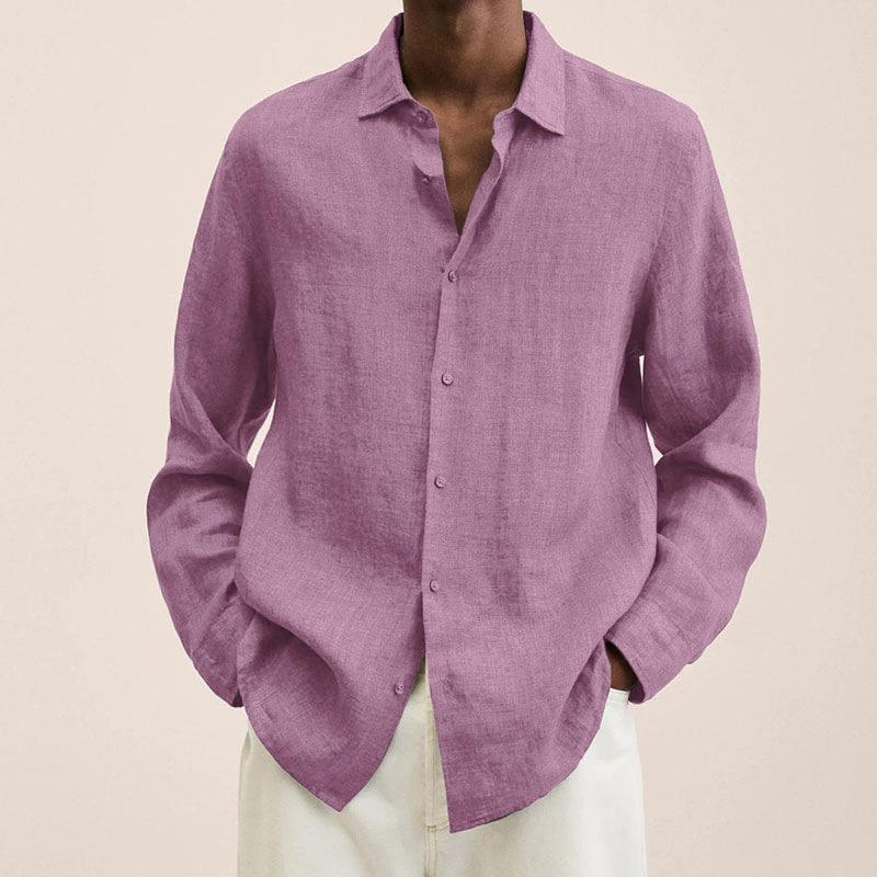 Leinenhemd Herren langarm | Sommer | Atmungsaktiv | Locker | Zeitlos | Alltag-Rosa-M-Luzern Mode