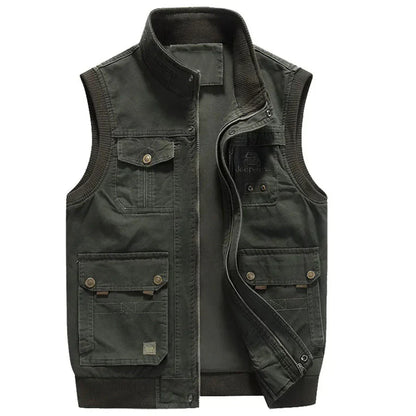 Herren Outdoor-Weste | Baumwolle | Ärmellose | Reißverschluss-Grün-S-Luzern Mode