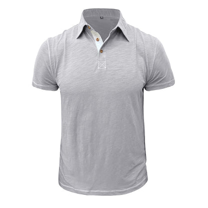 Herren-Poloshirt | Baumwolle | Kurze Ärmel | Kragen | Knopfleiste -Hellgrau-S-Luzern Mode