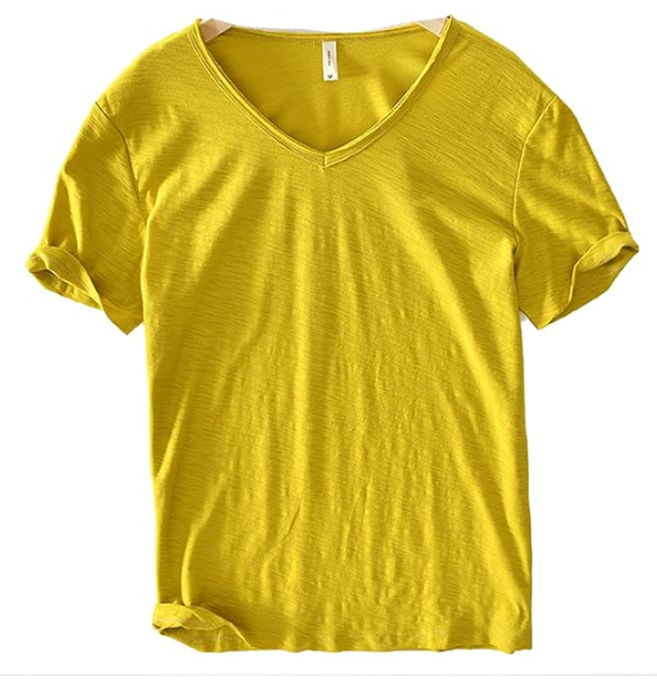 Leinen Shirt Herren | V-Ausschnitt Sommerhemd | Leicht | Atmungsaktiv Baumwolle-Gelb-M-Luzern Mode