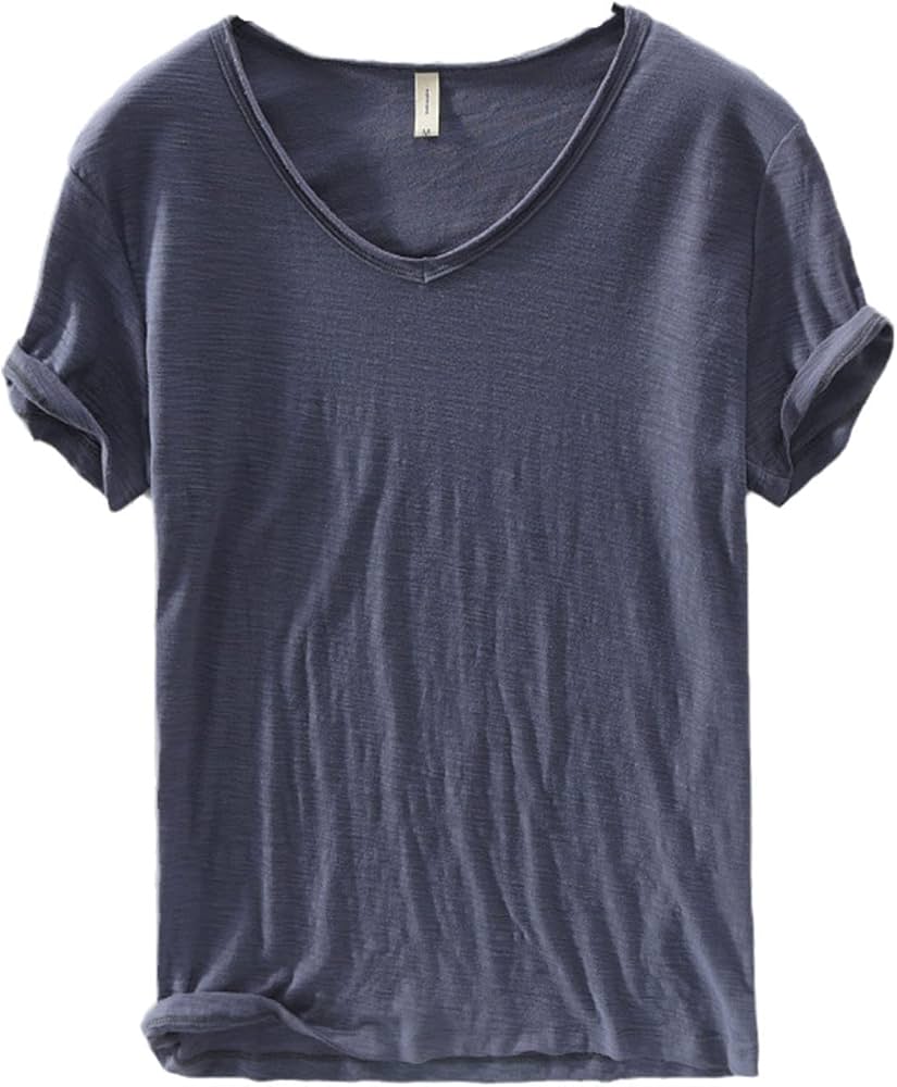 Leinen Shirt Herren | V-Ausschnitt Sommerhemd | Leicht | Atmungsaktiv Baumwolle-Grau-M-Luzern Mode
