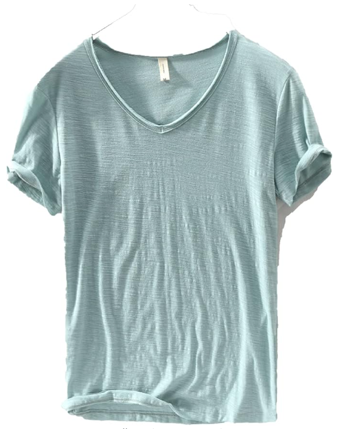 Leinen Shirt Herren | V-Ausschnitt Sommerhemd | Leicht | Atmungsaktiv Baumwolle-Hellgrün-M-Luzern Mode