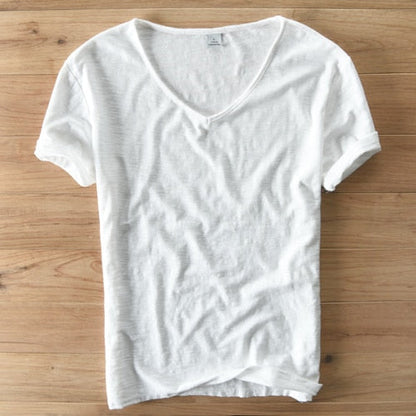Leinen Shirt Herren | V-Ausschnitt Sommerhemd | Leicht | Atmungsaktiv Baumwolle-Luzern Mode