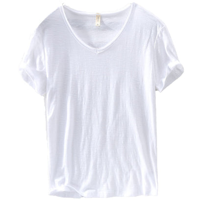 Leinen Shirt Herren | V-Ausschnitt Sommerhemd | Leicht | Atmungsaktiv Baumwolle-Weiß-M-Luzern Mode