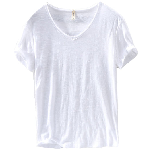 Leinen Shirt Herren | V-Ausschnitt Sommerhemd | Leicht | Atmungsaktiv Baumwolle-Weiß-M-Luzern Mode