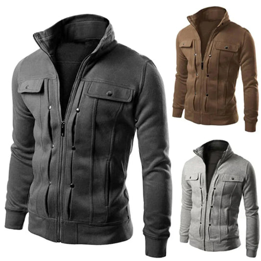 Herren Jacke | Stehkragen | Reißverschluss | Druckknopfdetails-Luzern Mode