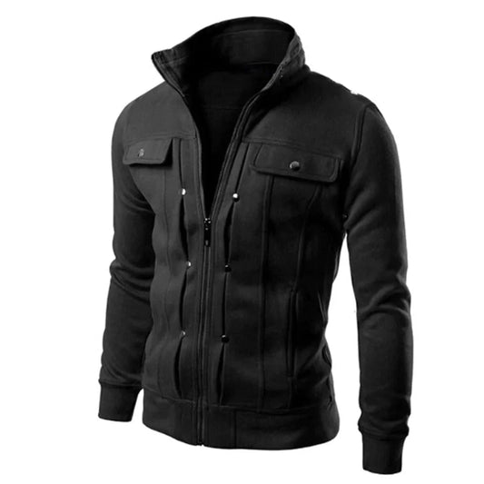 Herren Jacke | Stehkragen | Reißverschluss | Druckknopfdetails-Schwarz-S-Luzern Mode