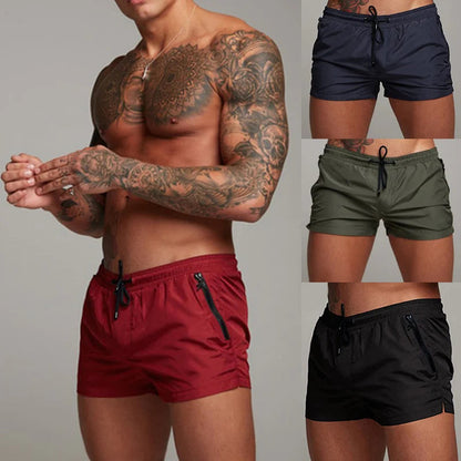 Herren-Badeshorts, rot, schwarz, grün, mit Kordelzug, sportlich, schnell trocknend.