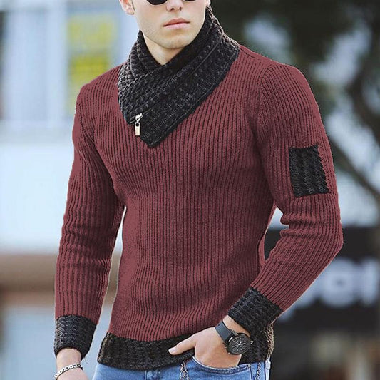 Männer Pullover, rot, Strick, Reißverschluss, modisch, Wintermode, warm, stilvoll, Freizeitkleidung.