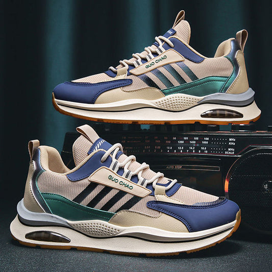 Herren-Sneaker, beige-blau, Mesh, atmungsaktiv, sportlich, modisch, Herbst, Freizeitschuhe.