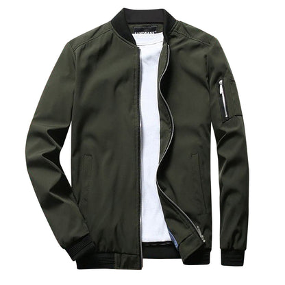 Grüne Herren-Sommerjacke, kurz, stilvoll, Reißverschluss, Bomber-Stil, Freizeitmode.