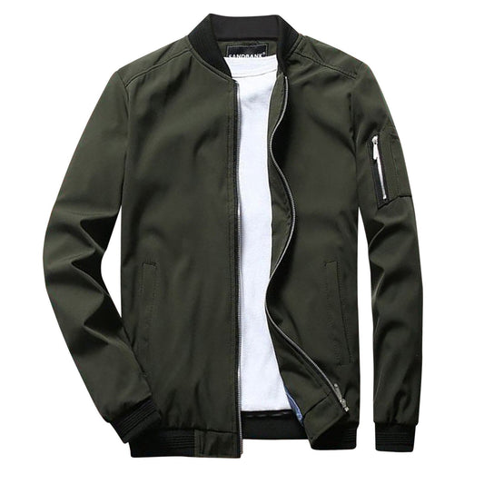 Grüne Herren-Sommerjacke, kurz, stilvoll, Reißverschluss, Bomber-Stil, Freizeitmode.