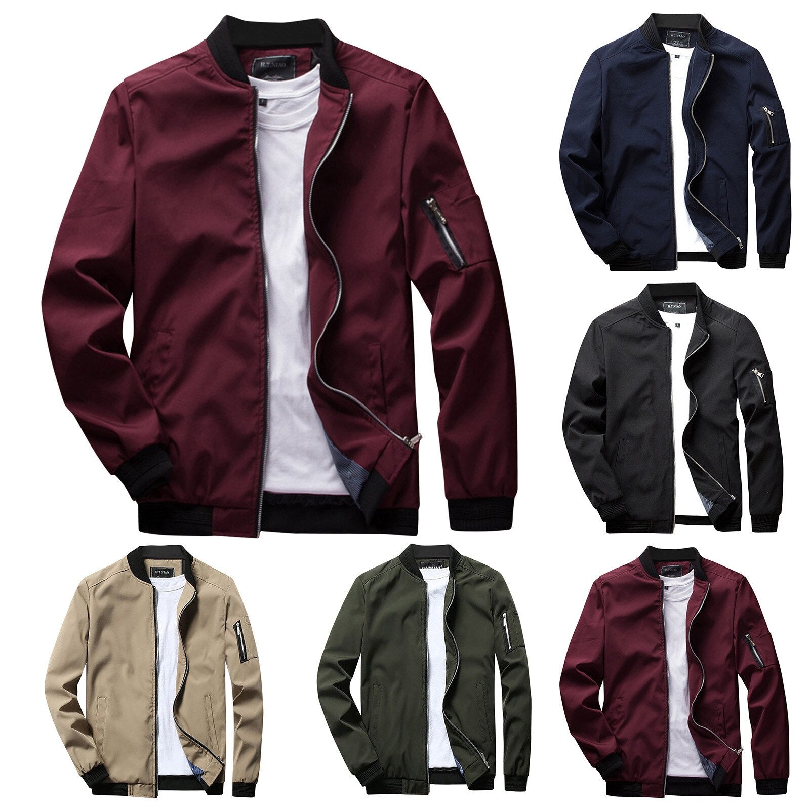 Herren Sommerjacke, kurz, in Burgunderrot, Blau, Schwarz, Beige, Grün, mit Reißverschluss.