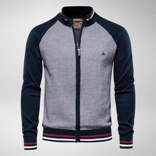 Herren Strickjacke, grau-blau, Reißverschluss, sportlich, Baumwolle, modisch, Freizeitkleidung