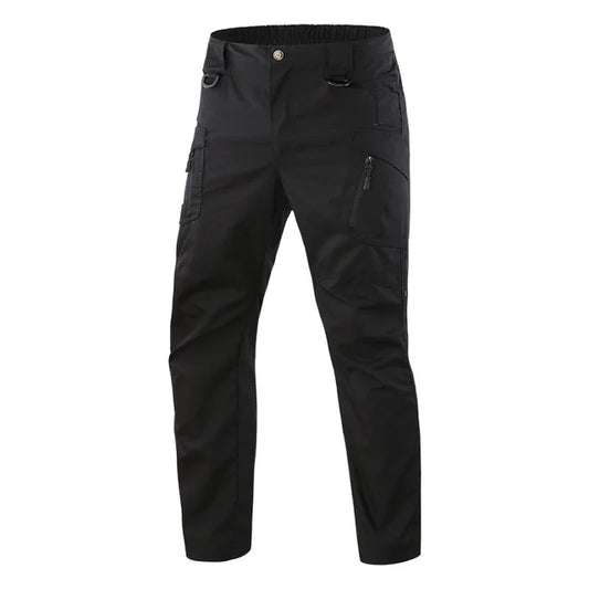 Schwarze Herren-Cargo-Hose, wasserdicht, taktisch, mit mehreren Taschen, strapazierfähig.