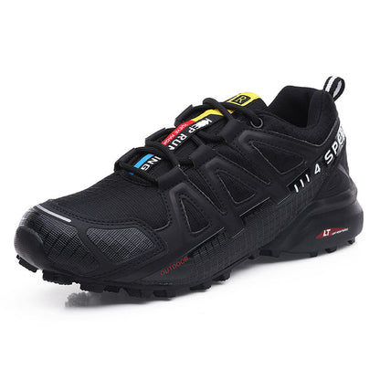 Schwarzer Herren-Wanderschuh, atmungsaktiv, Mesh, Outdoor, rutschfest, sportlich.