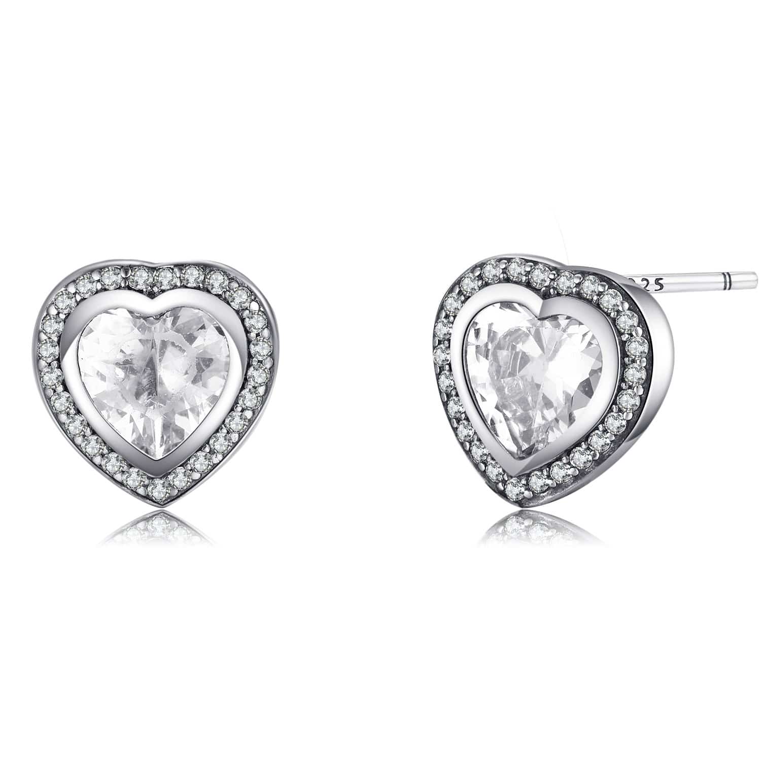 Herz Zirkonia Ohrringe, 925 Sterling Silber, funkelnd, elegantes Schmuckdesign.