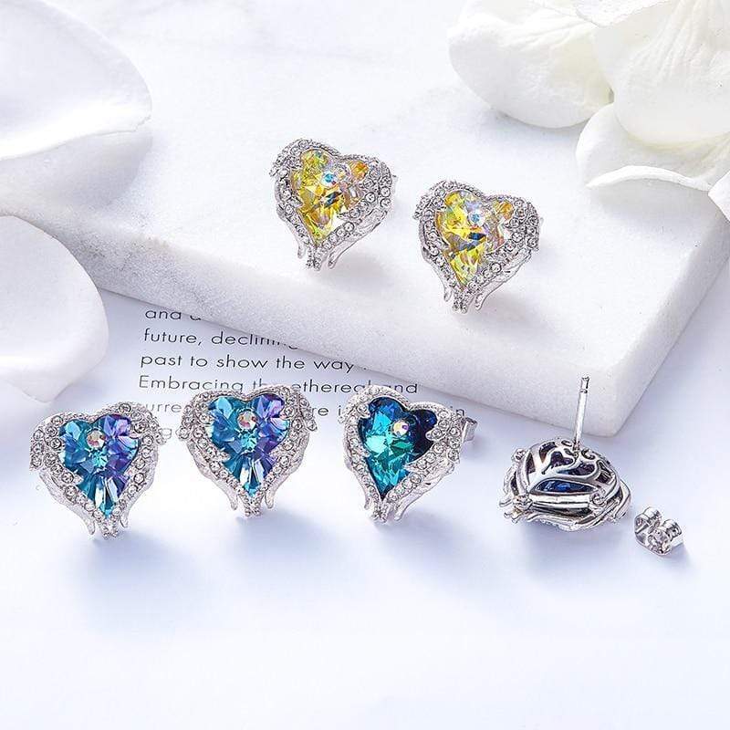 Herzförmige Engelsflügel-Ohrringe, Silber, Kristall, Schutzengel-Schmuck, Geschenkidee.