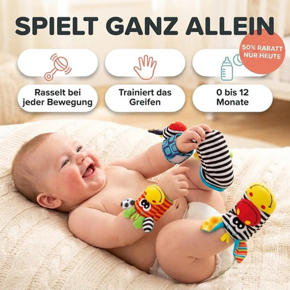 Baby Wrist Rattles and Foot Rattle Socks Set, 4 Pieces, Cotton, 0-12 Months 1