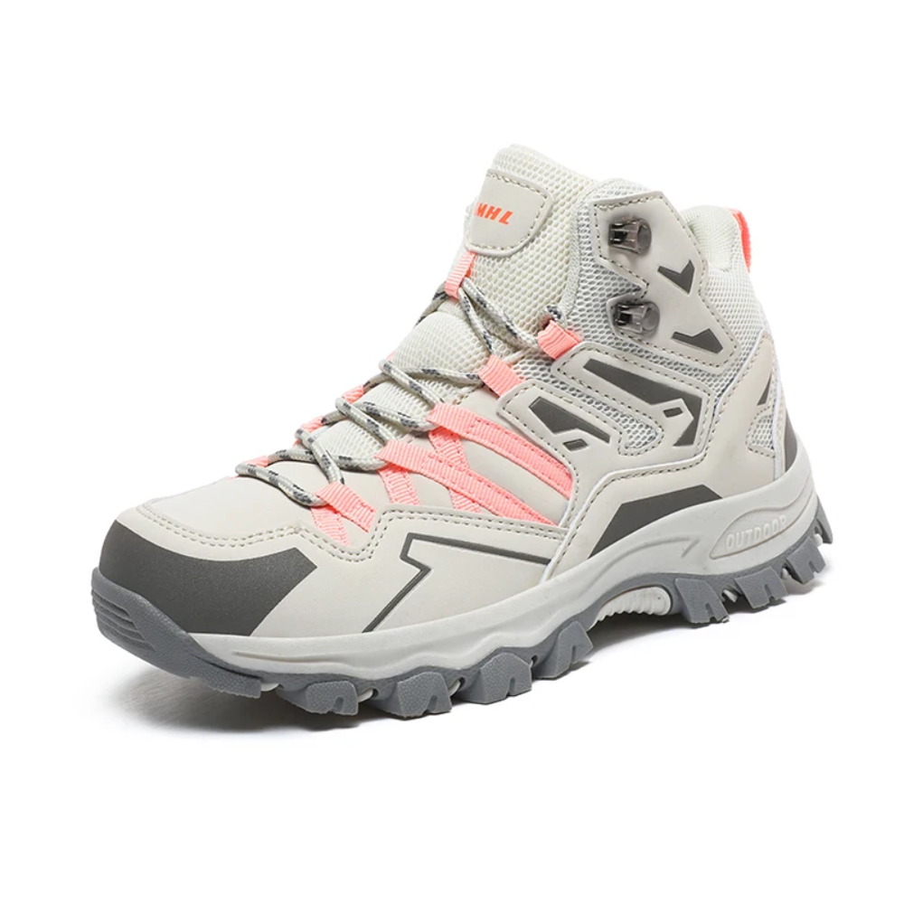 Damen-Wanderschuhe, grau-rosa, wasserdicht, rutschfest, Outdoor-Bergsteigen, atmungsaktiv.