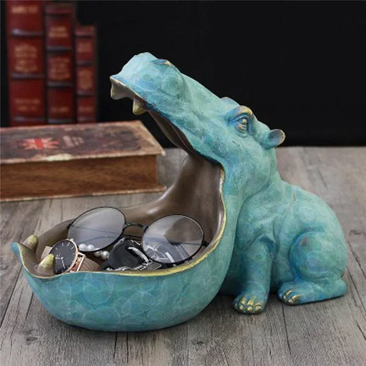 Blaue Nilpferd-Figur Schlüsselschale, Aufbewahrung, Dekoration, Wohnzimmer, Tisch, Geschenkidee.