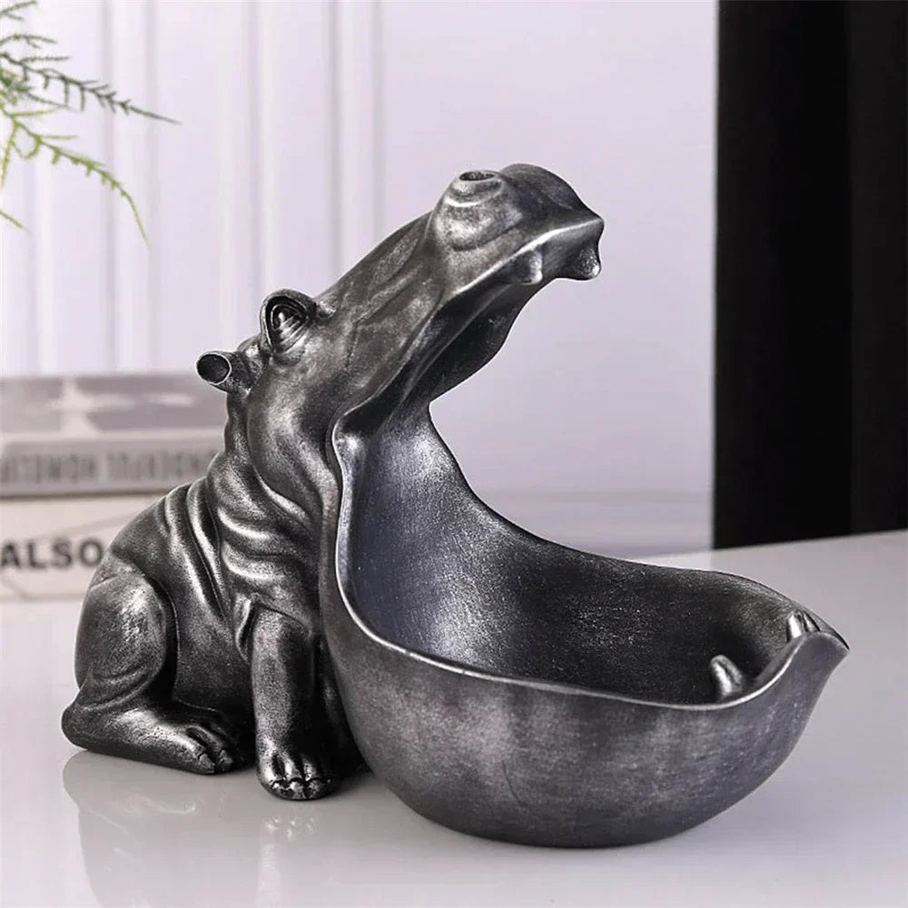 Hippo-Figur Deko Schale, schwarz, für Schlüssel oder Süßigkeiten, Wohnzimmer Tischdekoration.
