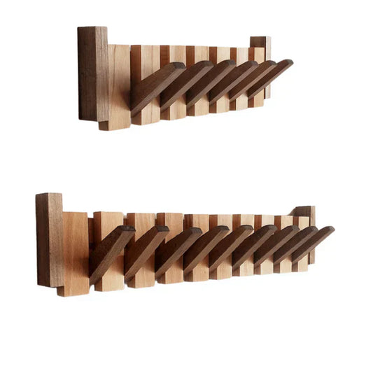 Wandgarderobe aus Holz, klappbare Haken, platzsparend, modern, für Flur oder Büro.