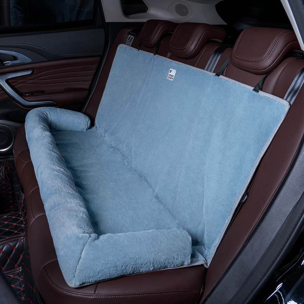 Blauer Hundebett-Autositz, Plüsch, Rückbank, bequem, waschbar, für Reisen.