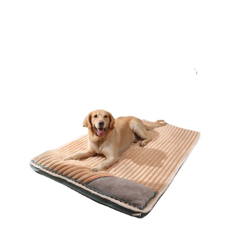 Goldener Labrador auf beigem Hundebett, Plüsch, rutschfest, komfortabel, für große Hunde.