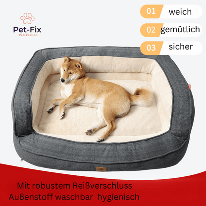 Hundebett grau, weich, gemütlich, sicher, waschbar, hygienisch, mit robustem Reißverschluss.