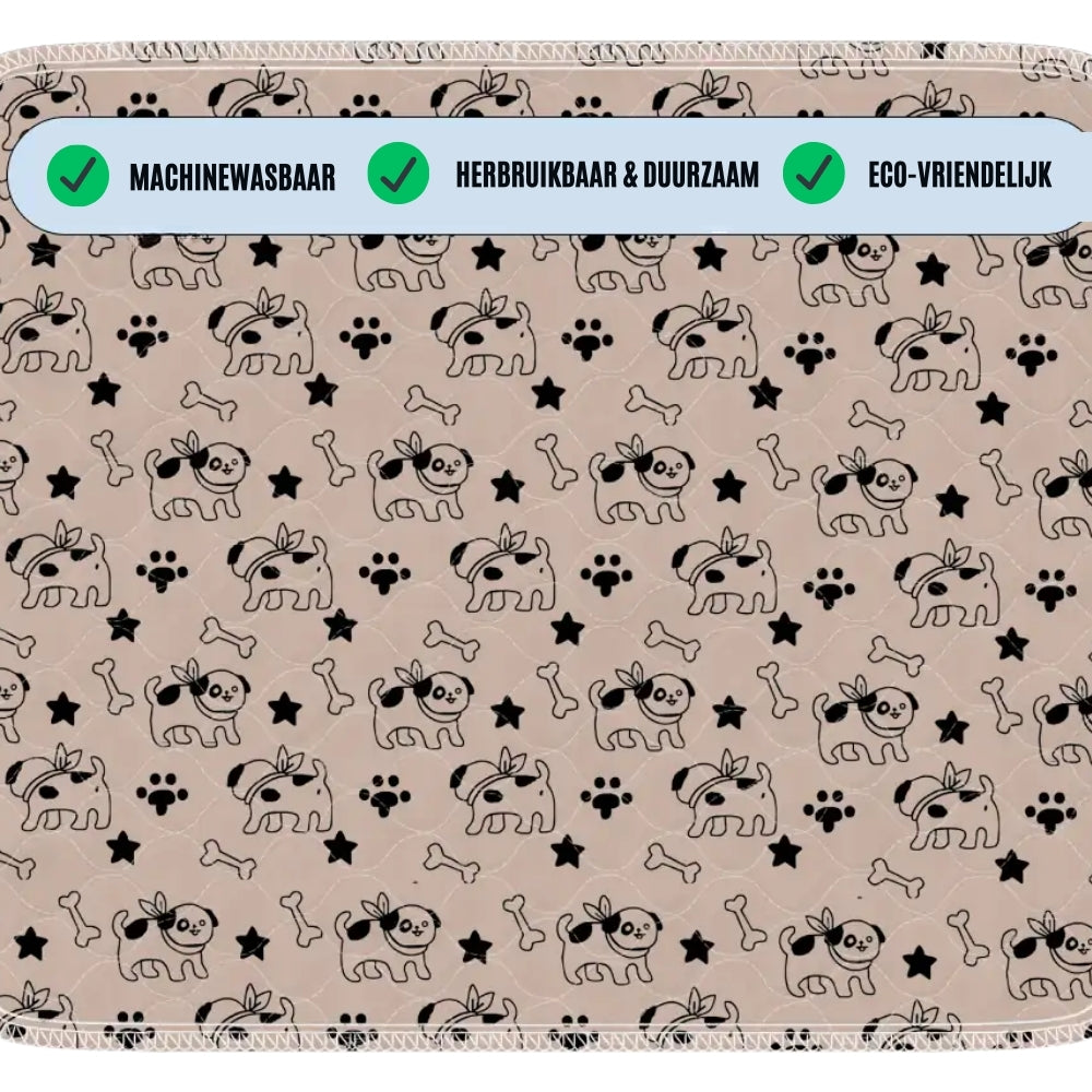 Beige Hundedecke mit niedlichen Hundemotiven, maschinenwaschbar, nachhaltig, umweltfreundlich.