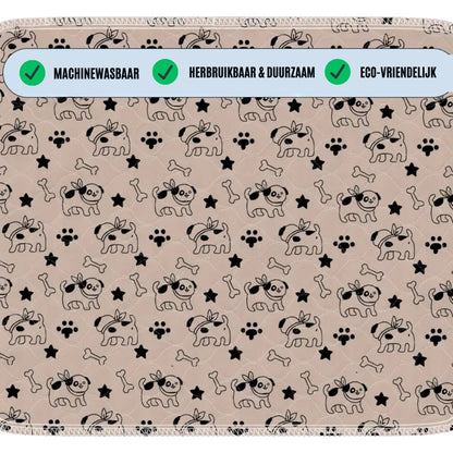 Beige Hundedecke mit niedlichen Hundemotiven, maschinenwaschbar, nachhaltig, umweltfreundlich.