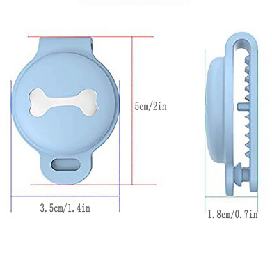 Blauer Silikon-Hundemarkenhalter mit Knochenmotiv, 5 cm Durchmesser, 1,8 cm Dicke.