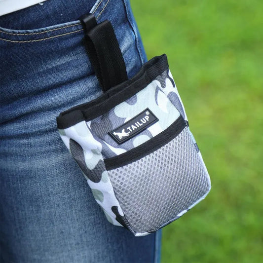 Hundetraining Leckerli-Tasche, grau, Camouflage, mit Clip, für Snacks, Outdoor, Agility.